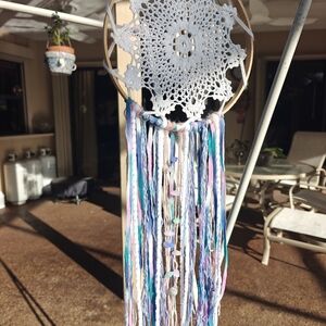 Handcrafted Dreamcatcher with Blue and Pink Accents